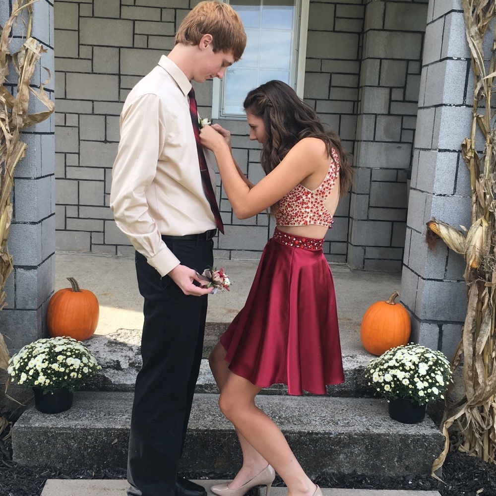 Two Piece Red homecoming dress